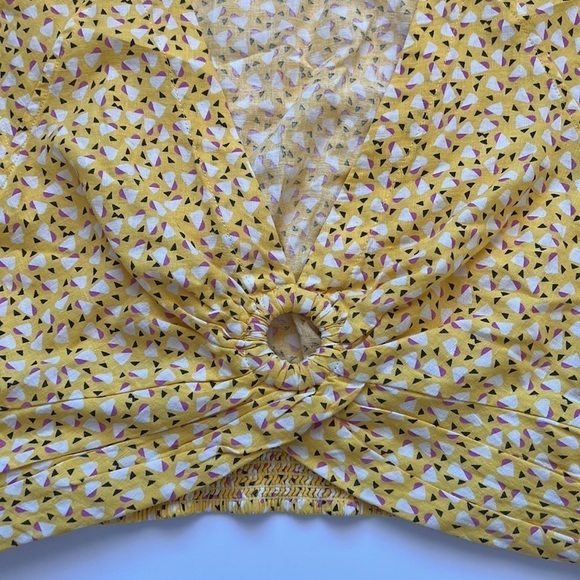 Free People Yellow linen blend Havana Honey Vneck Woven Crop Top Size Small - Picture 4 of 6